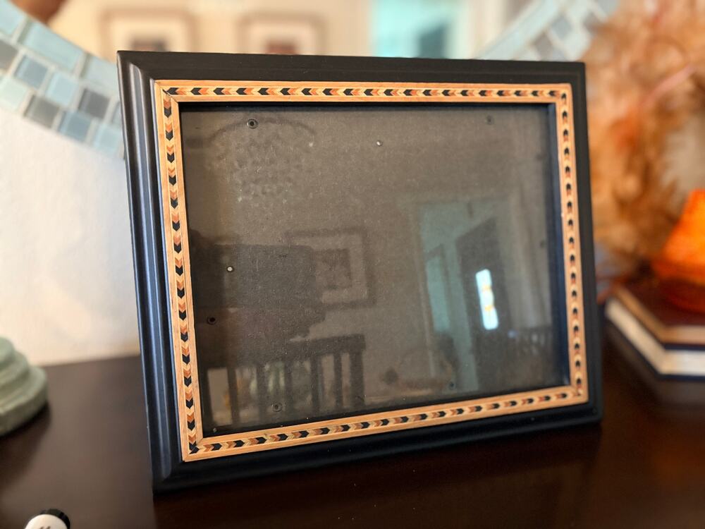 Burnes of Boston 8x10 Black Wood Picture Frame Geometric Inlay Vintage Style